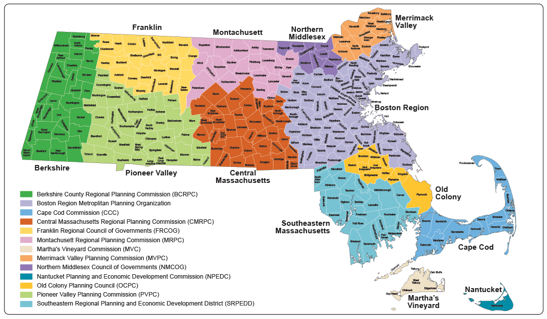 Figure 2 is a map of the 13 metropolitan planning regions in Massachusetts.